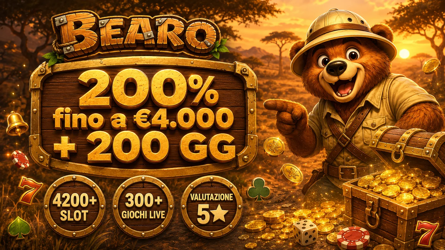 Bearo Casino — bonus di benvenuto del 200% fino a 4.000€ + 200 giri gratis